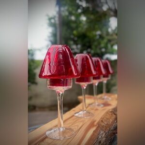 Tea Light Candle Holders - Red Glass - Set Of Four